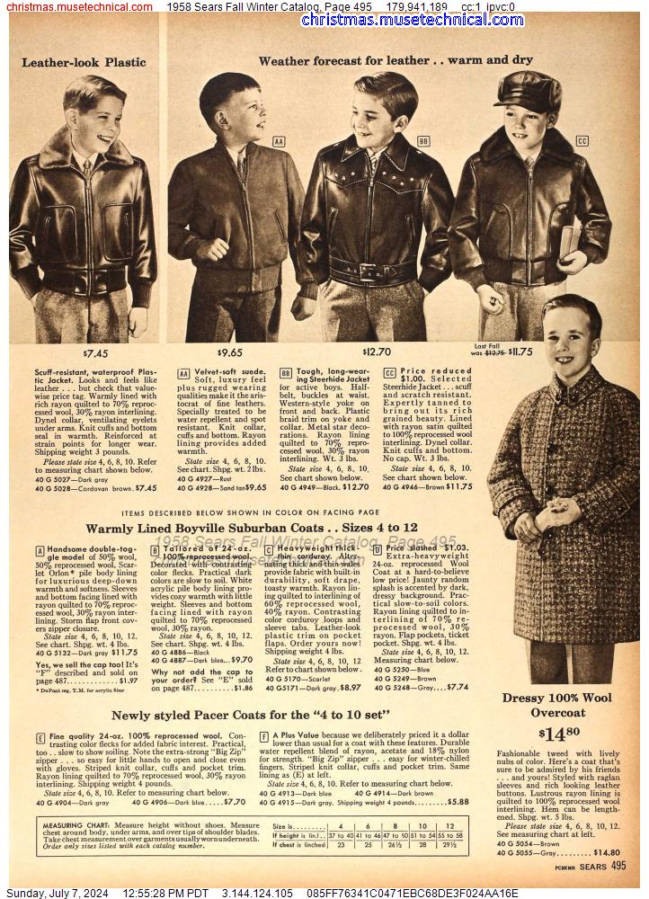 1958 Sears Fall Winter Catalog, Page 495