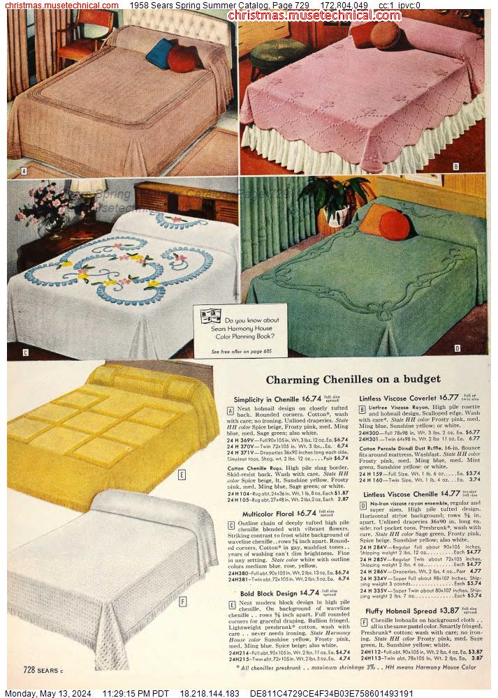 1958 Sears Spring Summer Catalog, Page 729