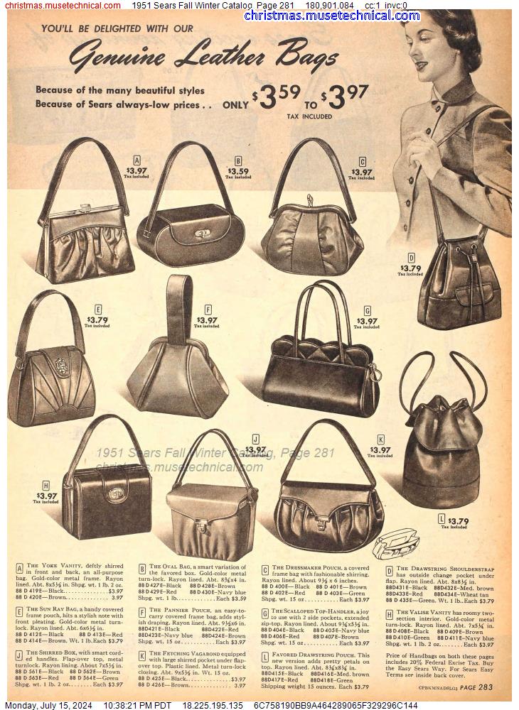 1951 Sears Fall Winter Catalog, Page 281 - Catalogs & Wishbooks