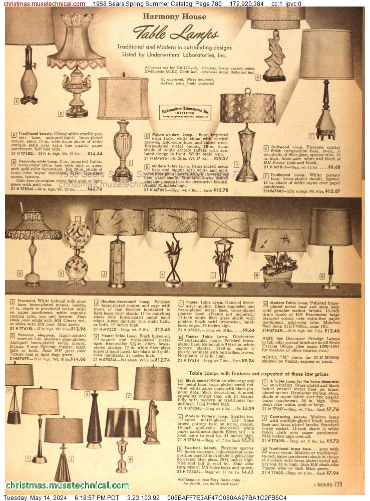 1958 Sears Spring Summer Catalog, Page 780