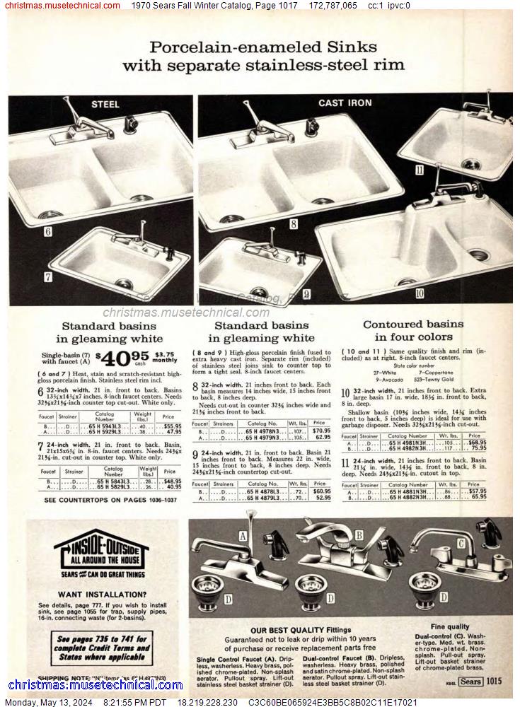 1970 Sears Fall Winter Catalog, Page 1017