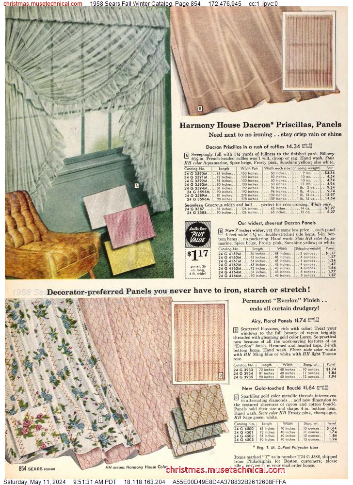 1958 Sears Fall Winter Catalog, Page 854