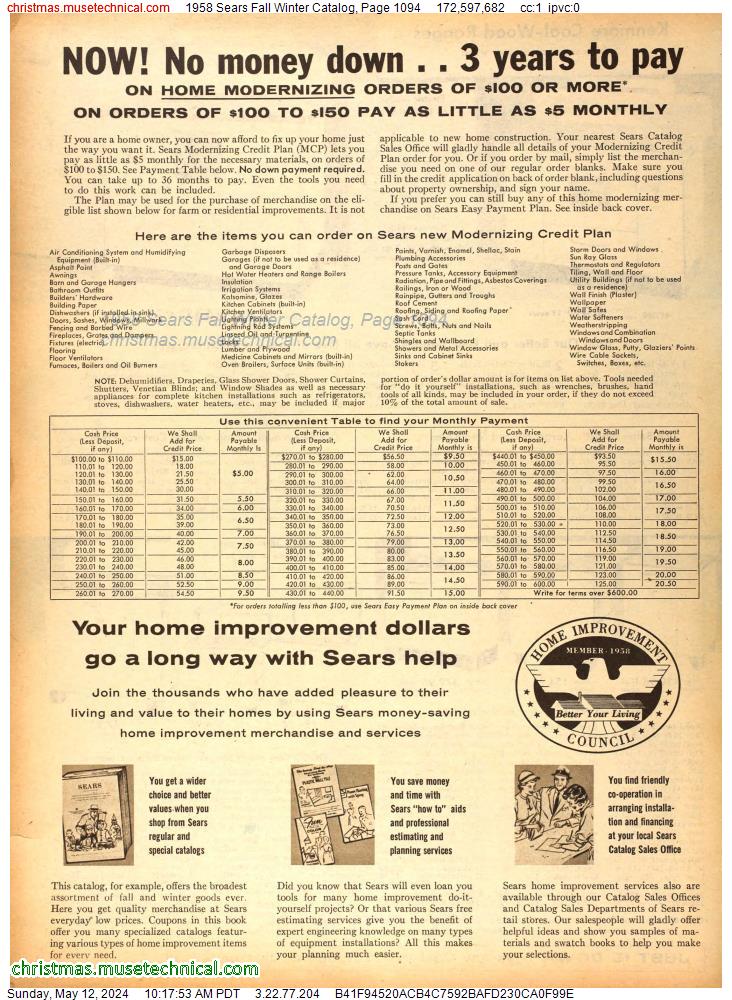 1958 Sears Fall Winter Catalog, Page 1094