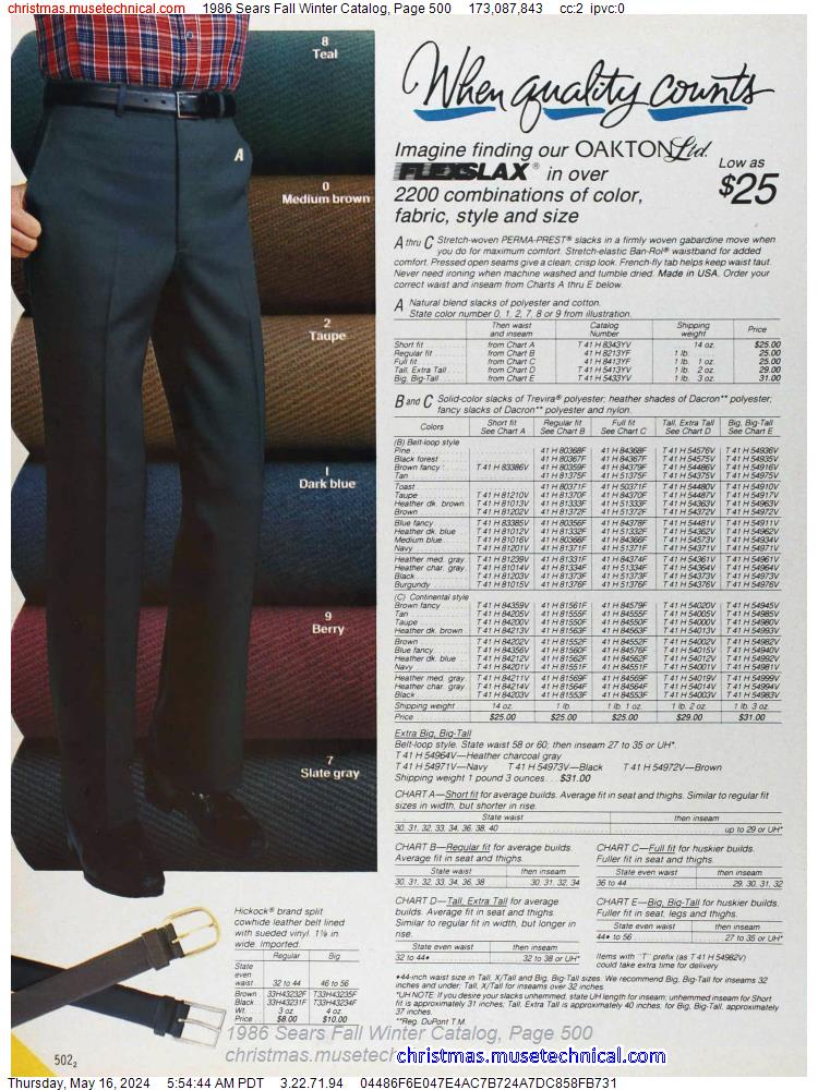 1986 Sears Fall Winter Catalog, Page 500