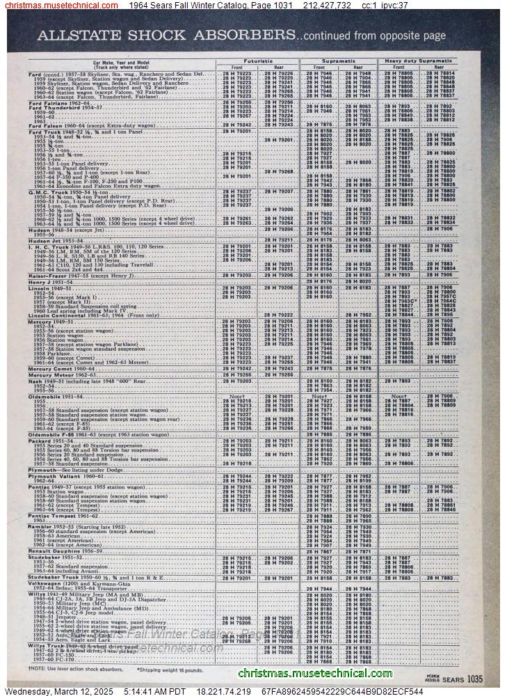 1964 Sears Fall Winter Catalog, Page 1031