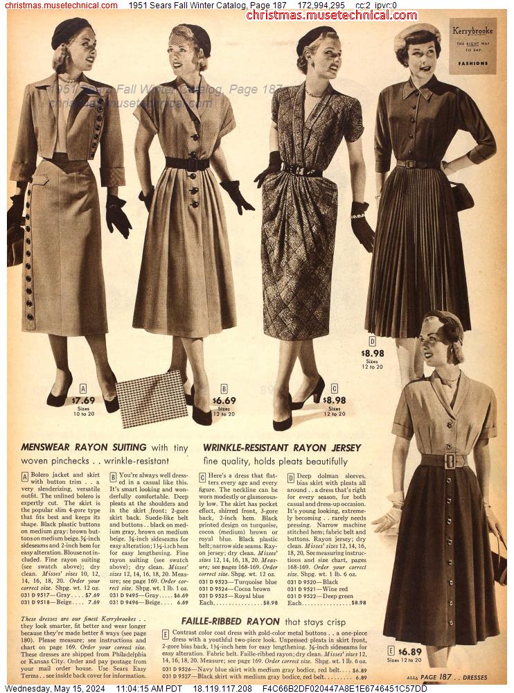 1951 Sears Fall Winter Catalog, Page 187