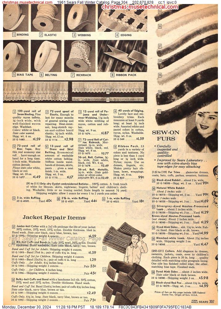 1961 Sears Fall Winter Catalog, Page 304