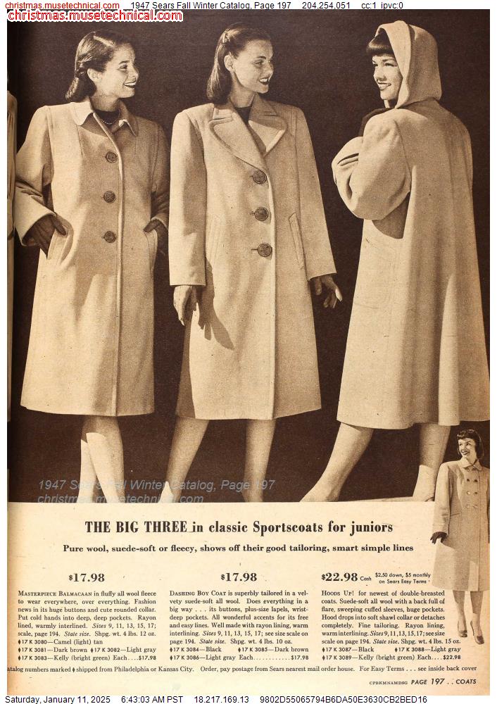 1947 Sears Fall Winter Catalog, Page 197