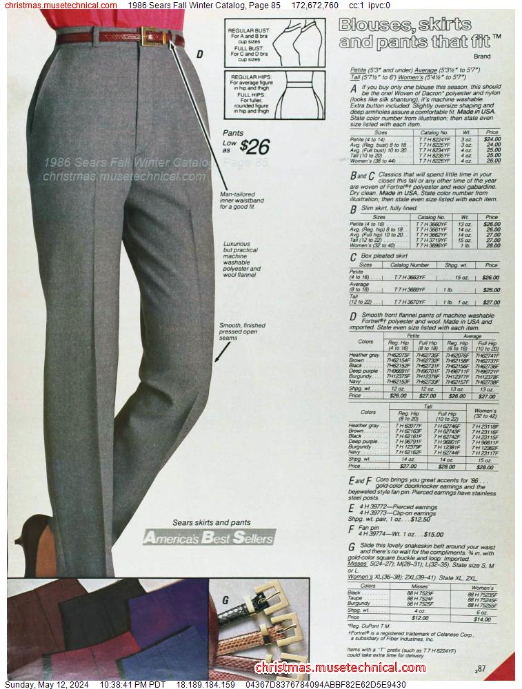 1986 Sears Fall Winter Catalog, Page 85