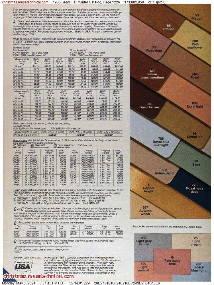 1986 Sears Fall Winter Catalog, Page 1226