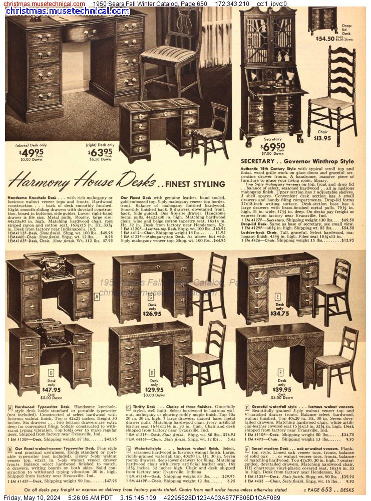 1950 Sears Fall Winter Catalog, Page 650