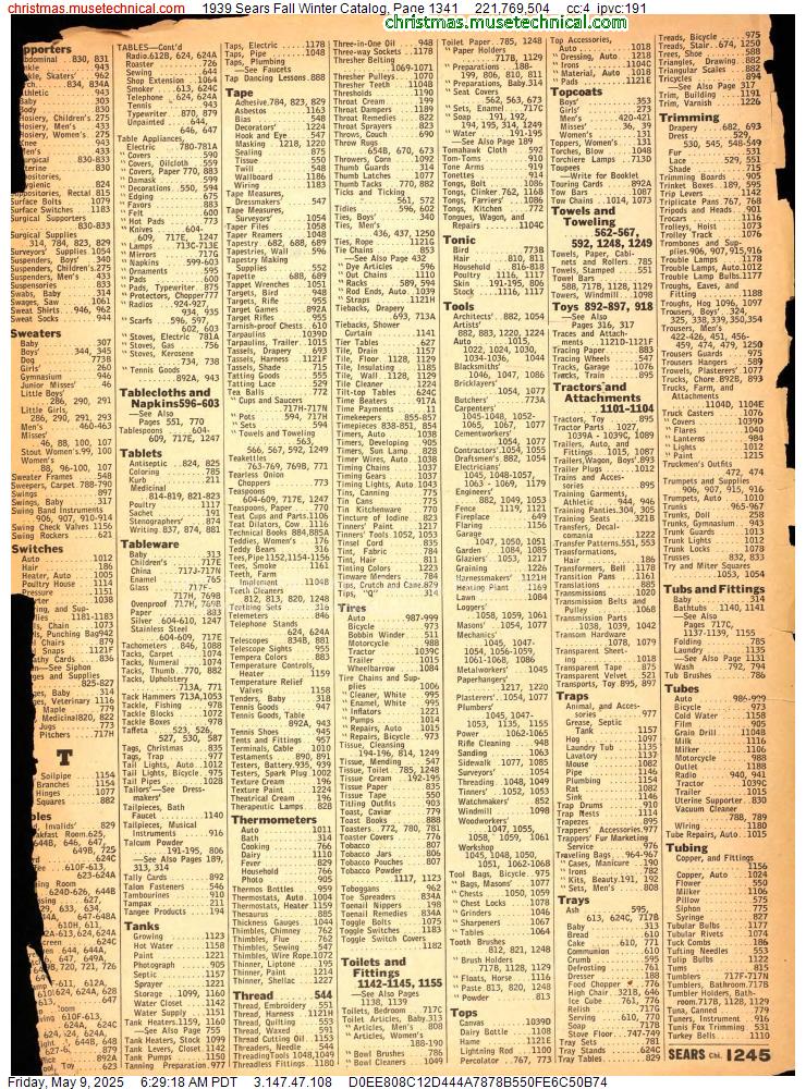 1939 Sears Fall Winter Catalog, Page 1341