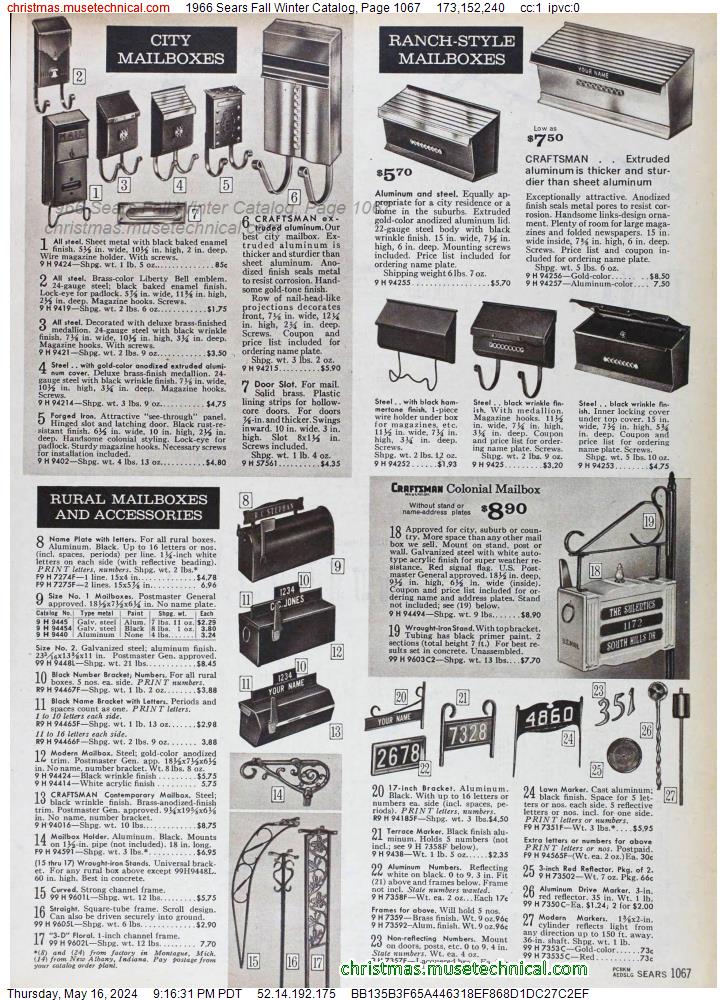 1966 Sears Fall Winter Catalog, Page 1067