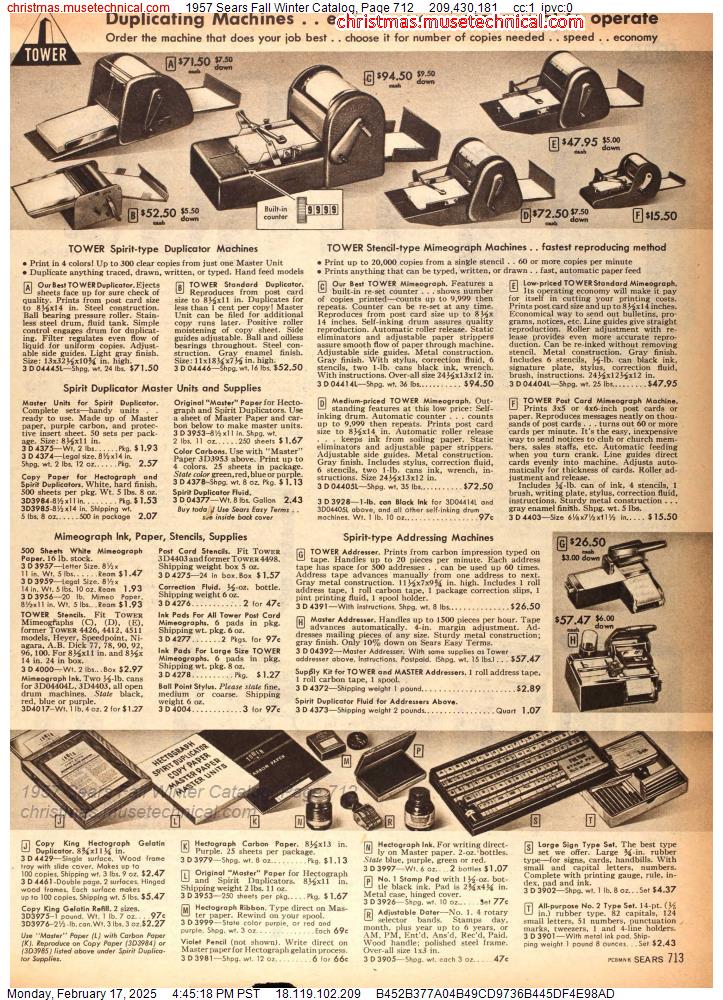 1957 Sears Fall Winter Catalog, Page 712