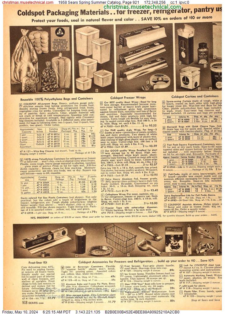1958 Sears Spring Summer Catalog, Page 921