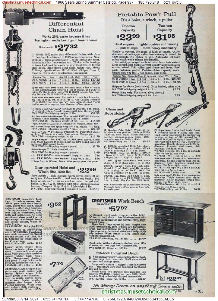 1966 Sears Spring Summer Catalog, Page 937