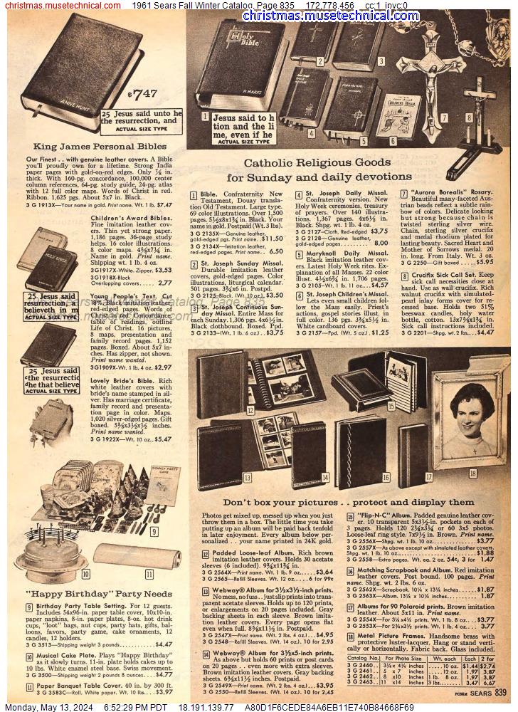 1961 Sears Fall Winter Catalog, Page 835