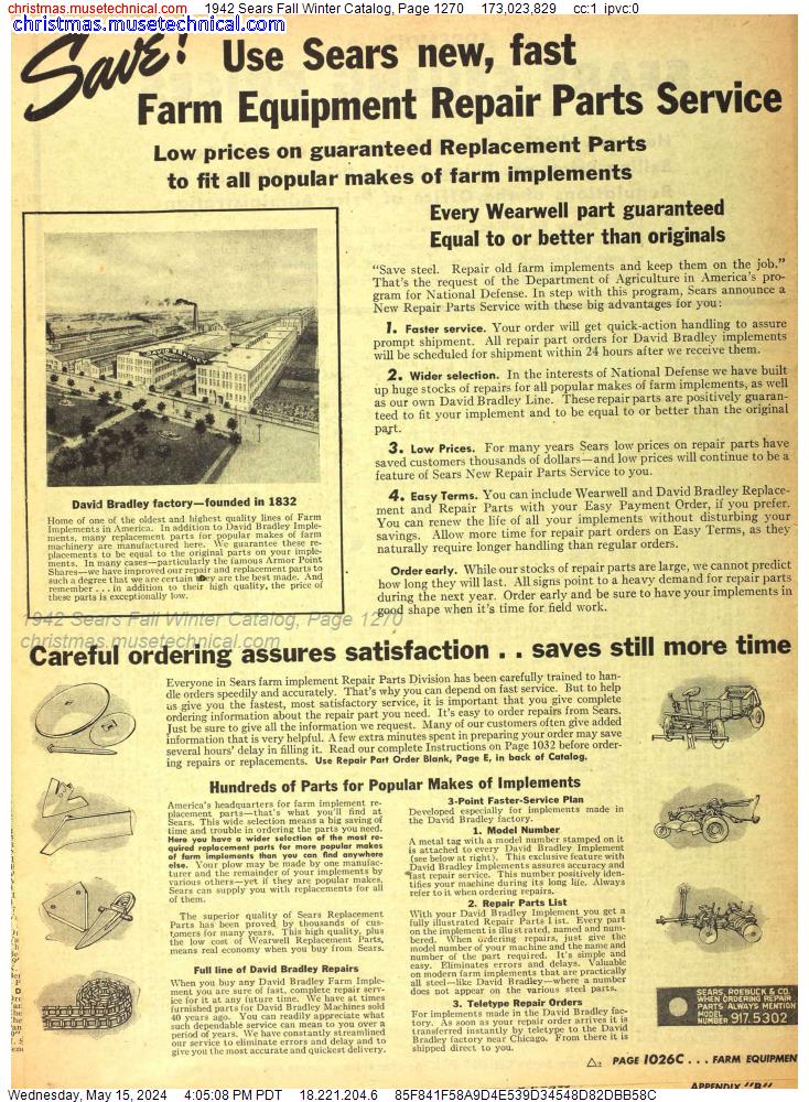 1942 Sears Fall Winter Catalog, Page 1270