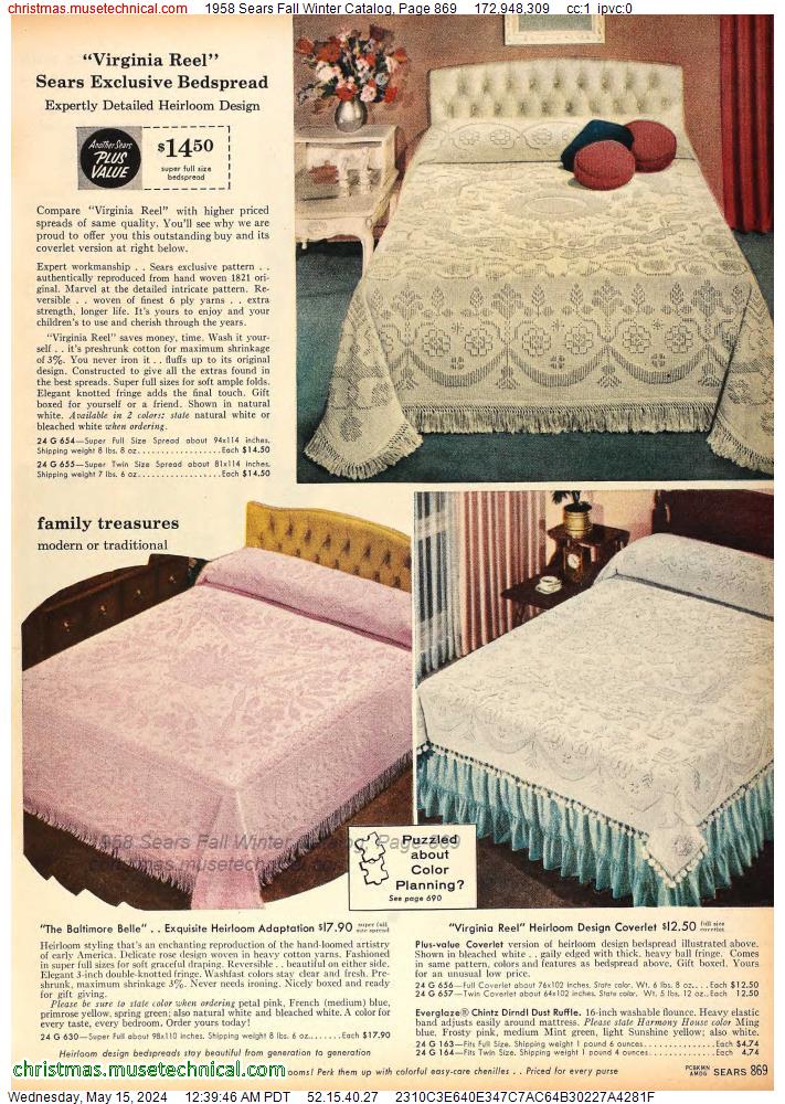 1958 Sears Fall Winter Catalog, Page 869