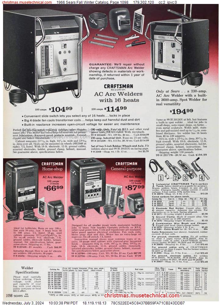 1966 Sears Fall Winter Catalog, Page 1098