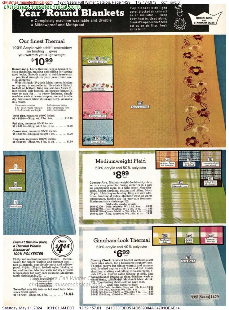 1974 Sears Fall Winter Catalog, Page 1429