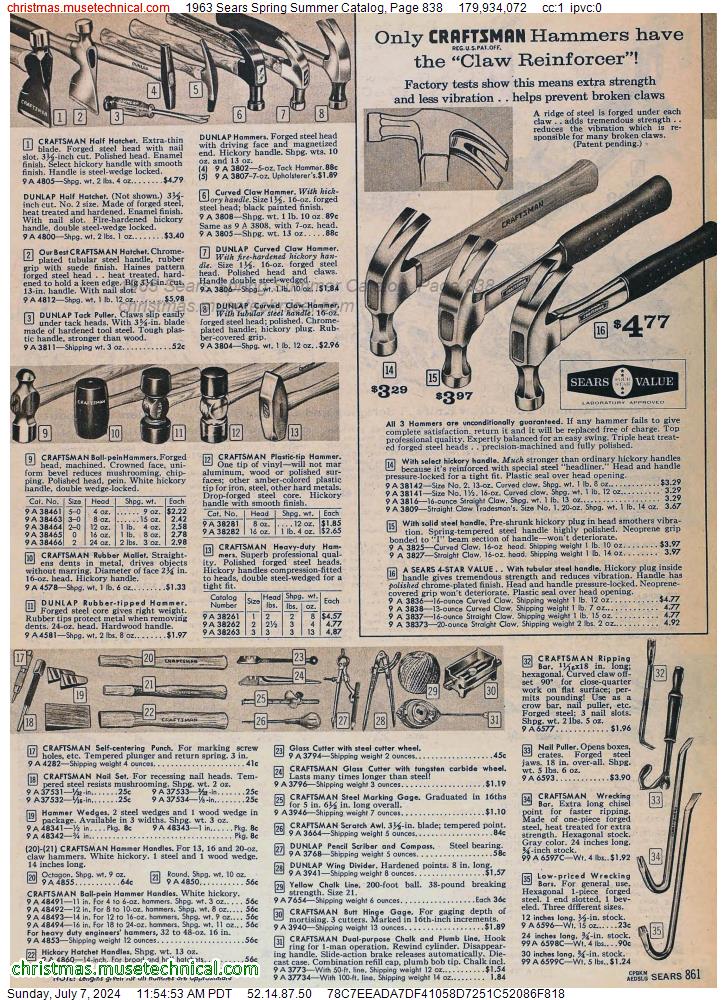 1963 Sears Spring Summer Catalog, Page 838