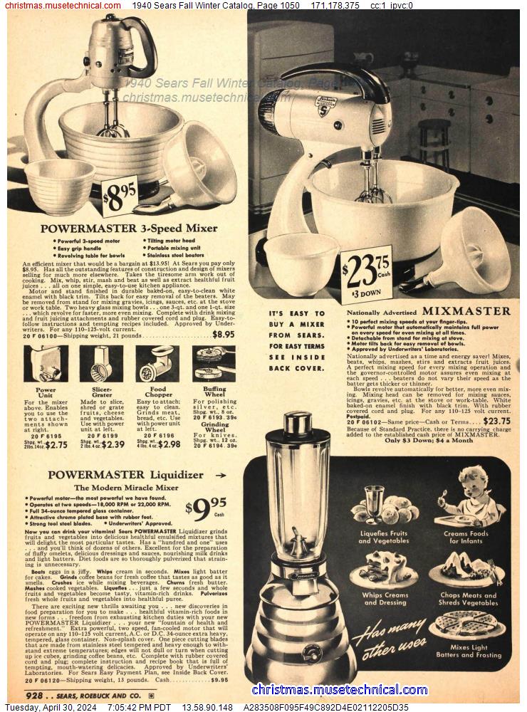 1940 Sears Fall Winter Catalog, Page 1050