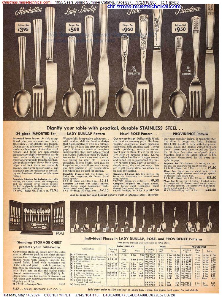 1955 Sears Spring Summer Catalog, Page 837