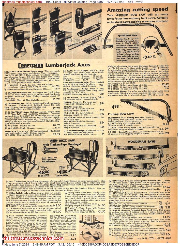 1952 Sears Fall Winter Catalog, Page 1307