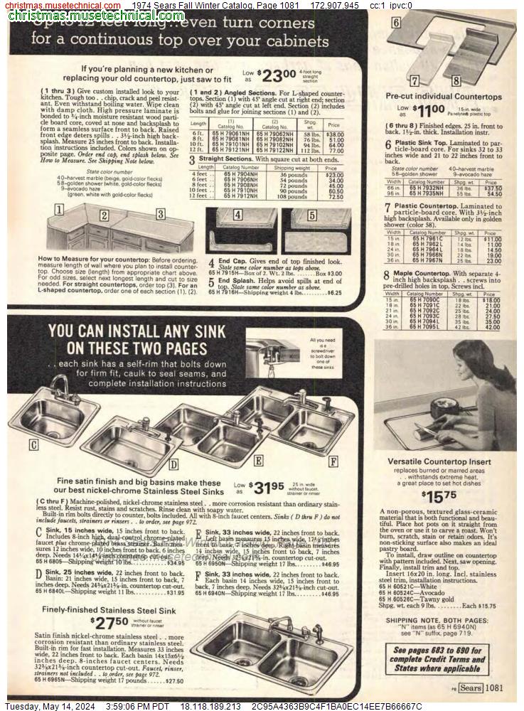 1974 Sears Fall Winter Catalog, Page 1081