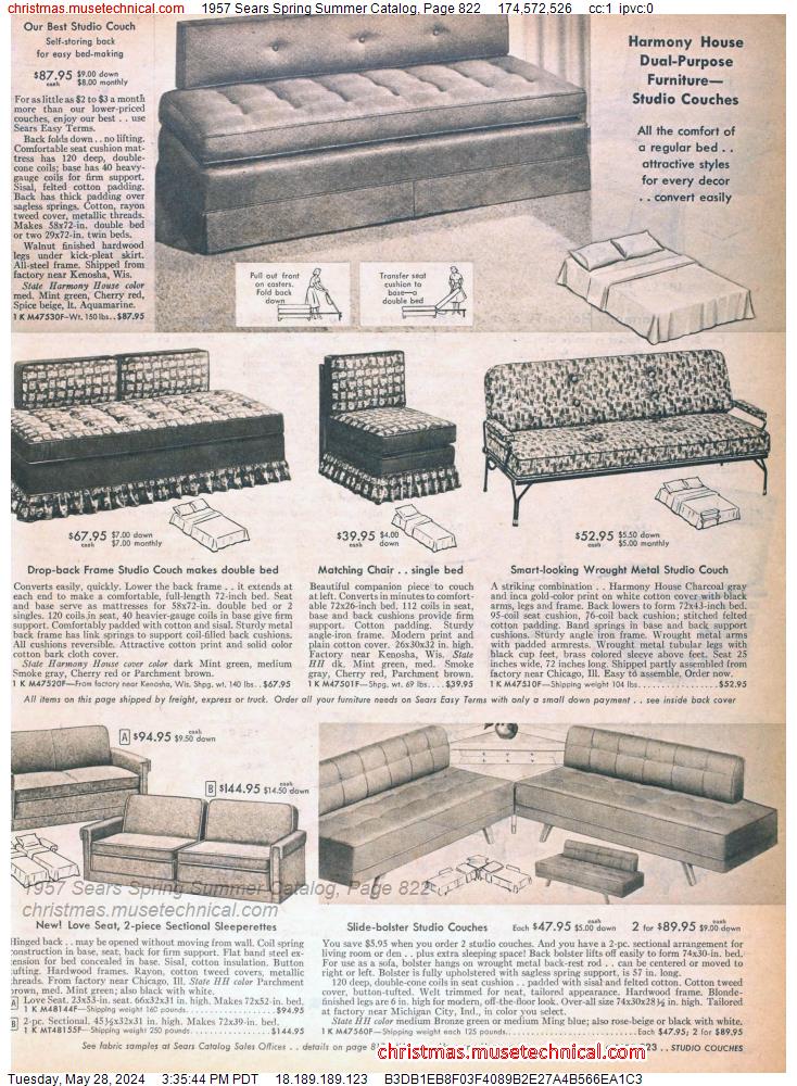 1957 Sears Spring Summer Catalog, Page 822