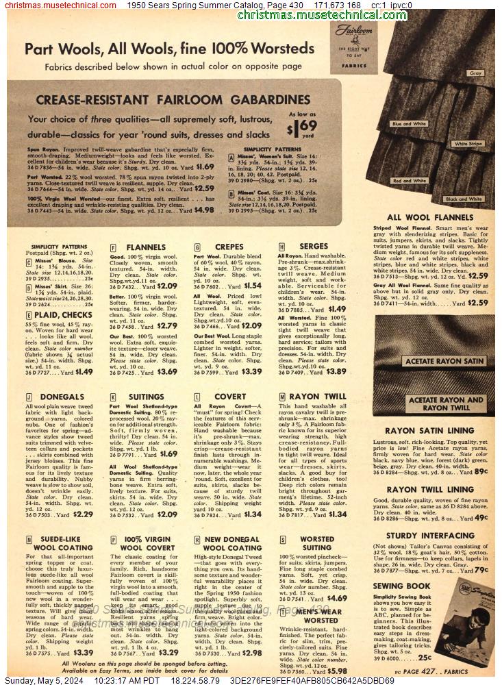 1950 Sears Spring Summer Catalog, Page 430