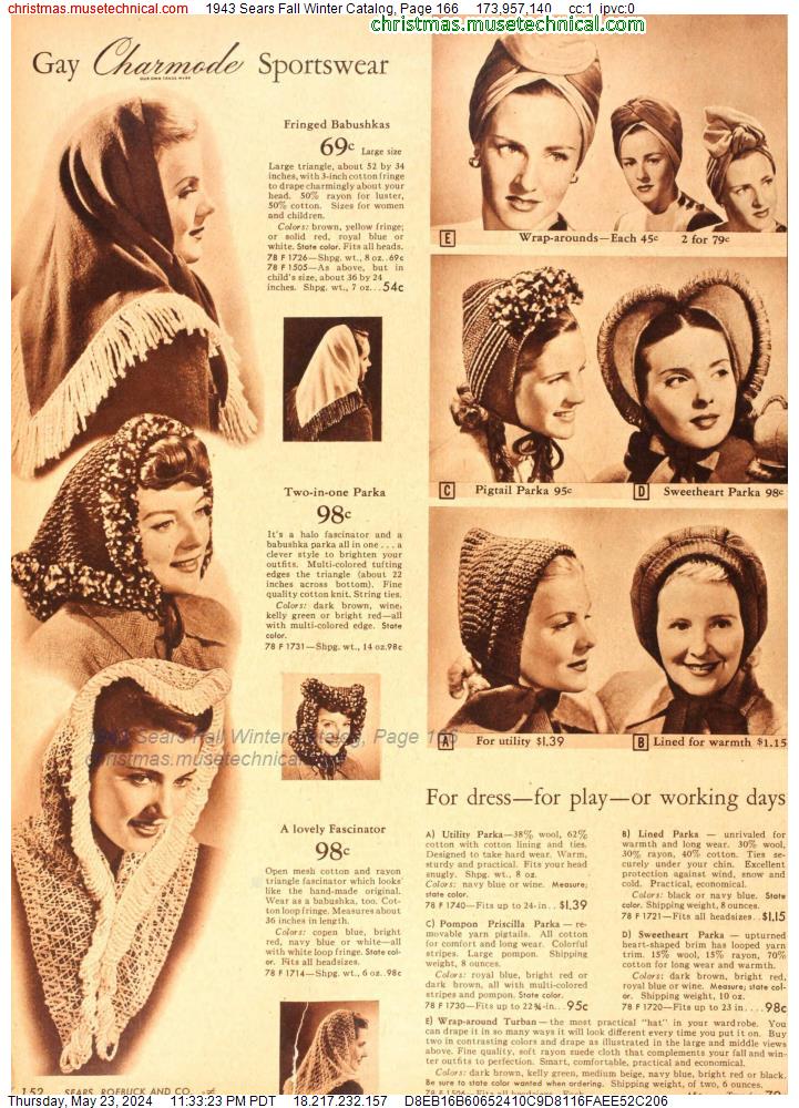 1943 Sears Fall Winter Catalog, Page 166