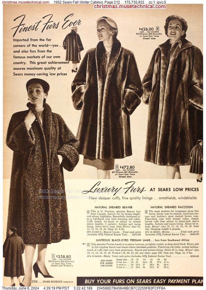 1952 Sears Fall Winter Catalog, Page 212