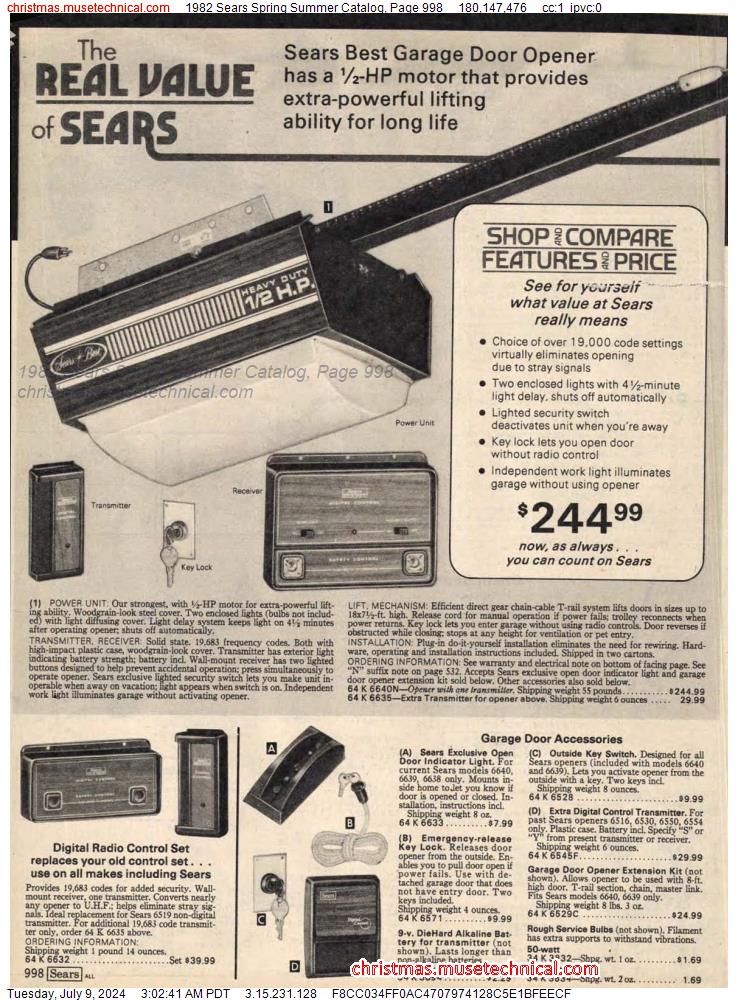 1982 Sears Spring Summer Catalog, Page 998
