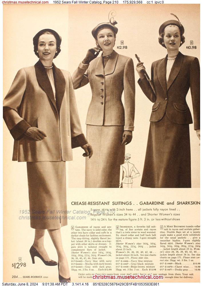 1952 Sears Fall Winter Catalog, Page 210