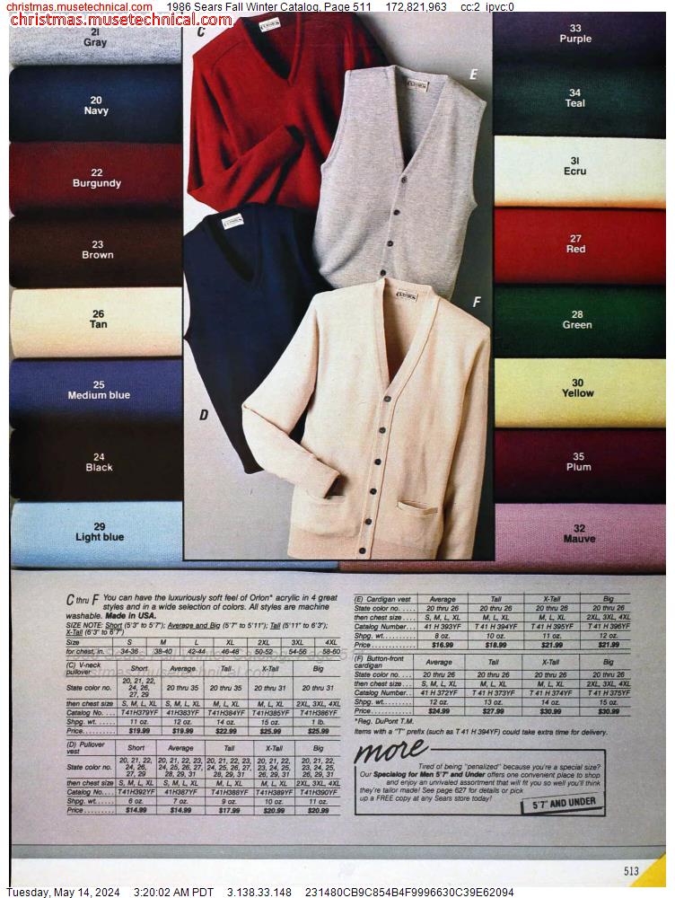 1986 Sears Fall Winter Catalog, Page 511
