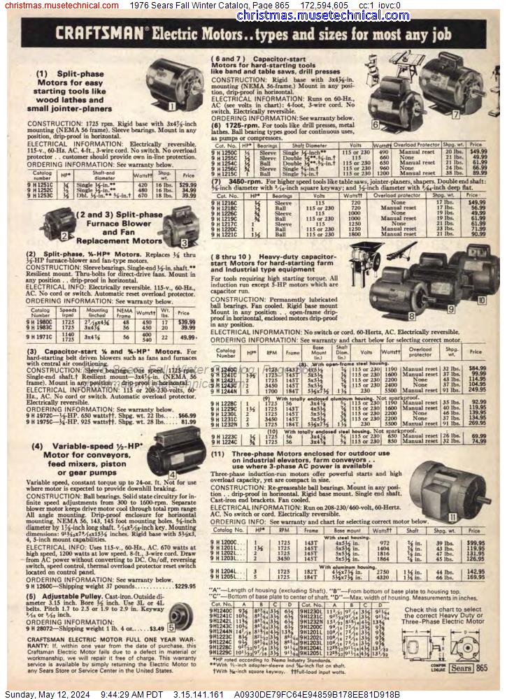 1976 Sears Fall Winter Catalog, Page 865
