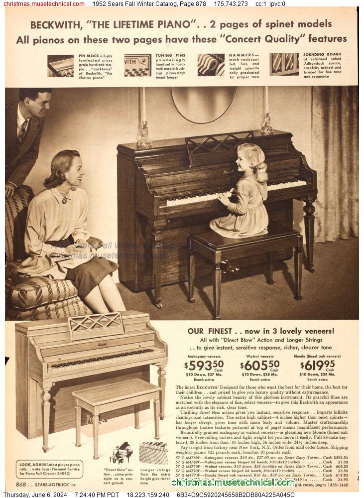 1952 Sears Fall Winter Catalog, Page 878