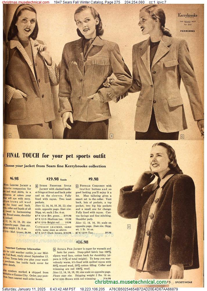 1947 Sears Fall Winter Catalog, Page 275