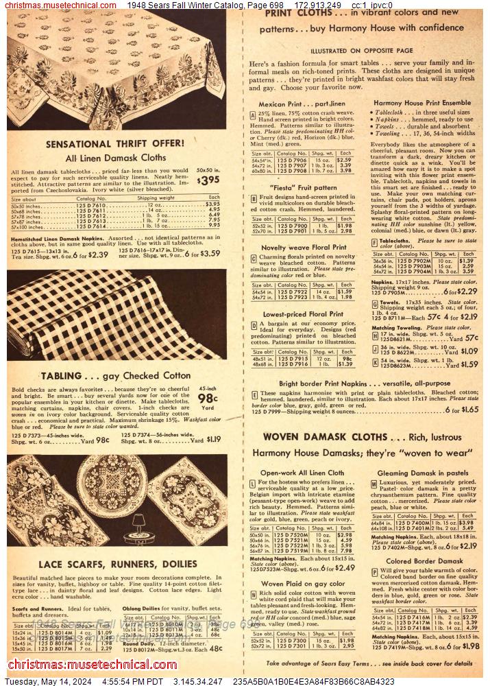 1948 Sears Fall Winter Catalog, Page 698