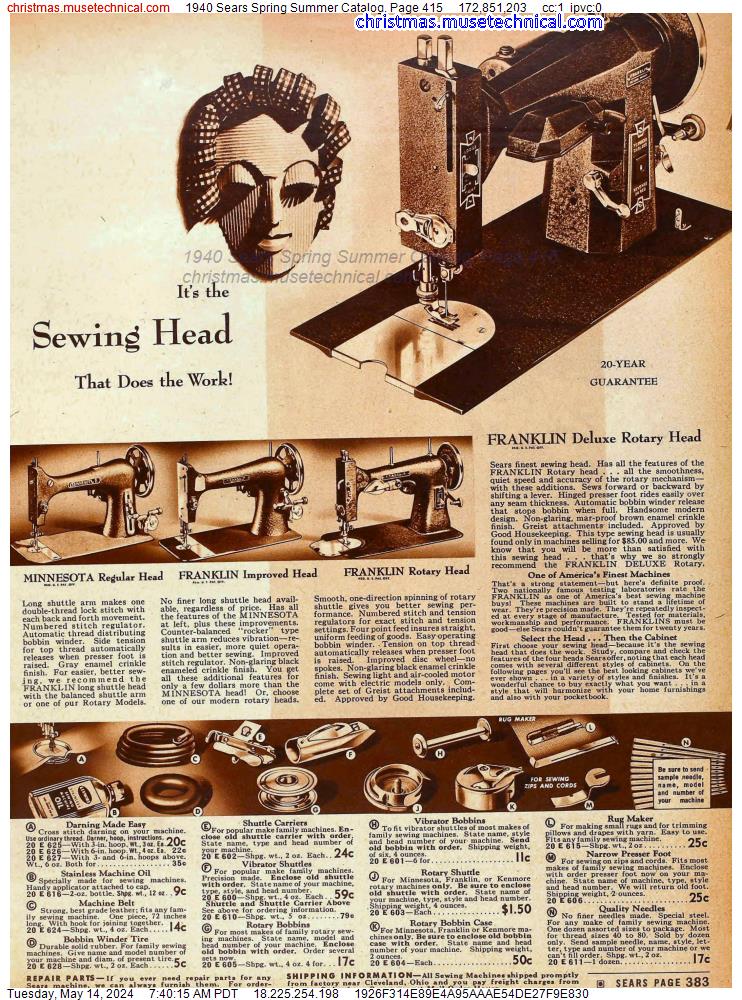 1940 Sears Spring Summer Catalog, Page 415