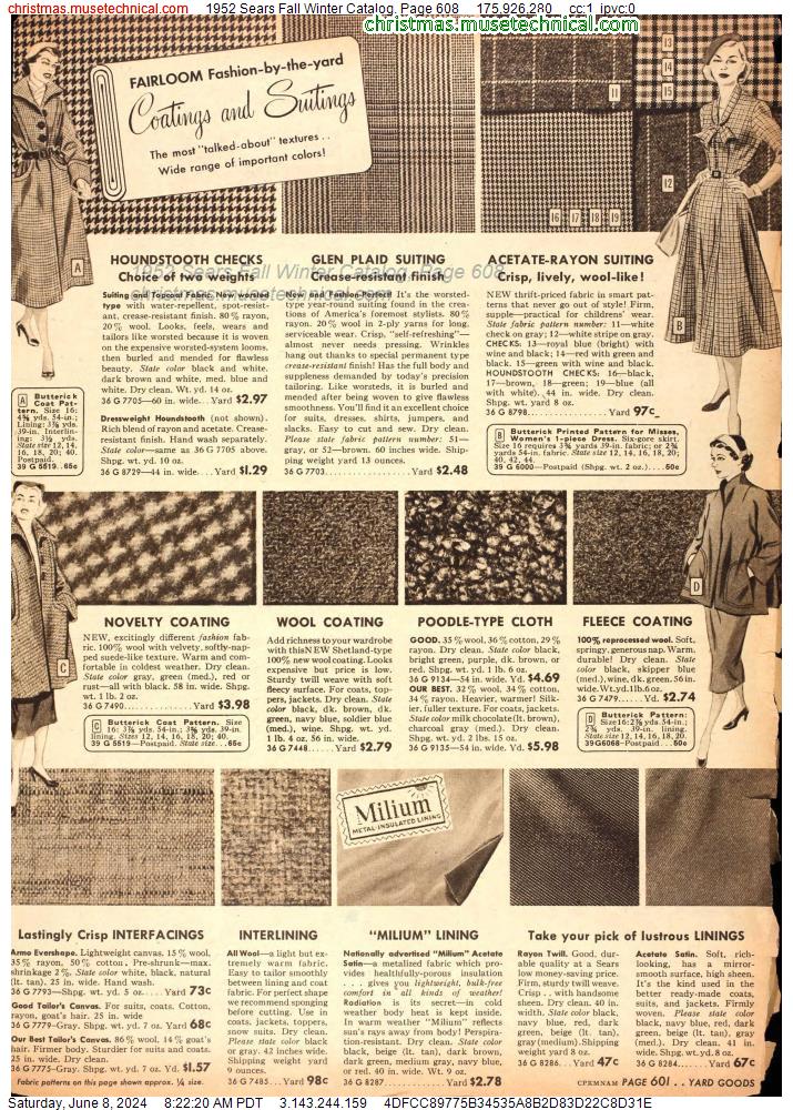 1952 Sears Fall Winter Catalog, Page 608