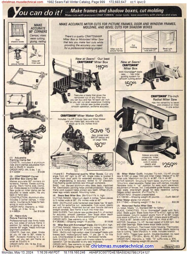 1982 Sears Fall Winter Catalog, Page 999