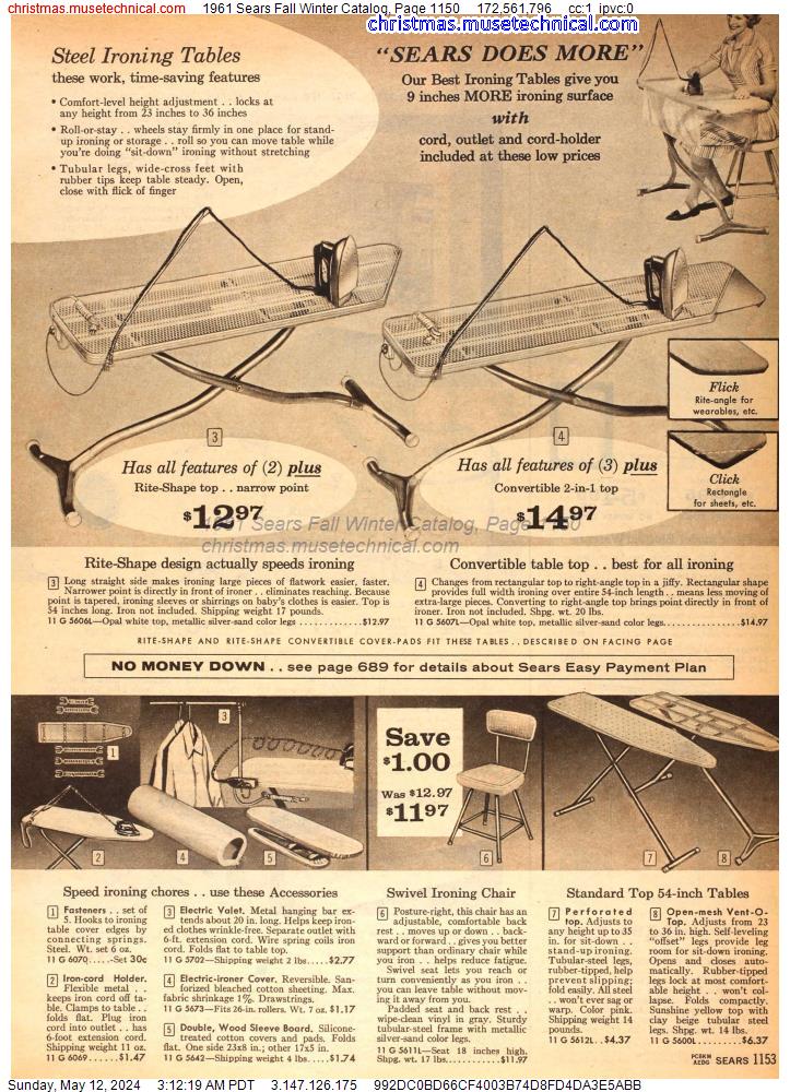 1961 Sears Fall Winter Catalog, Page 1150