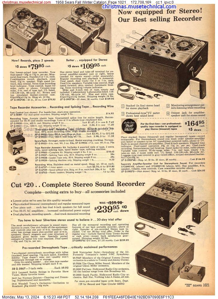 1958 Sears Fall Winter Catalog, Page 1021