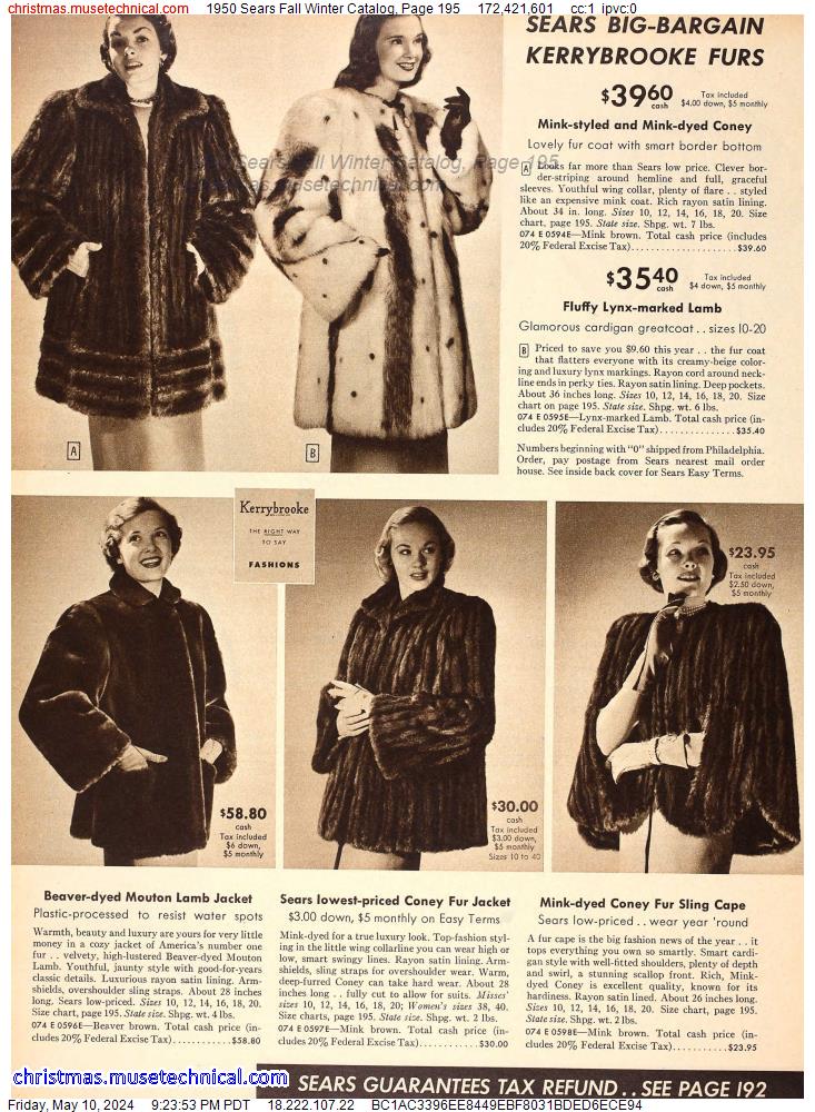 1950 Sears Fall Winter Catalog, Page 195