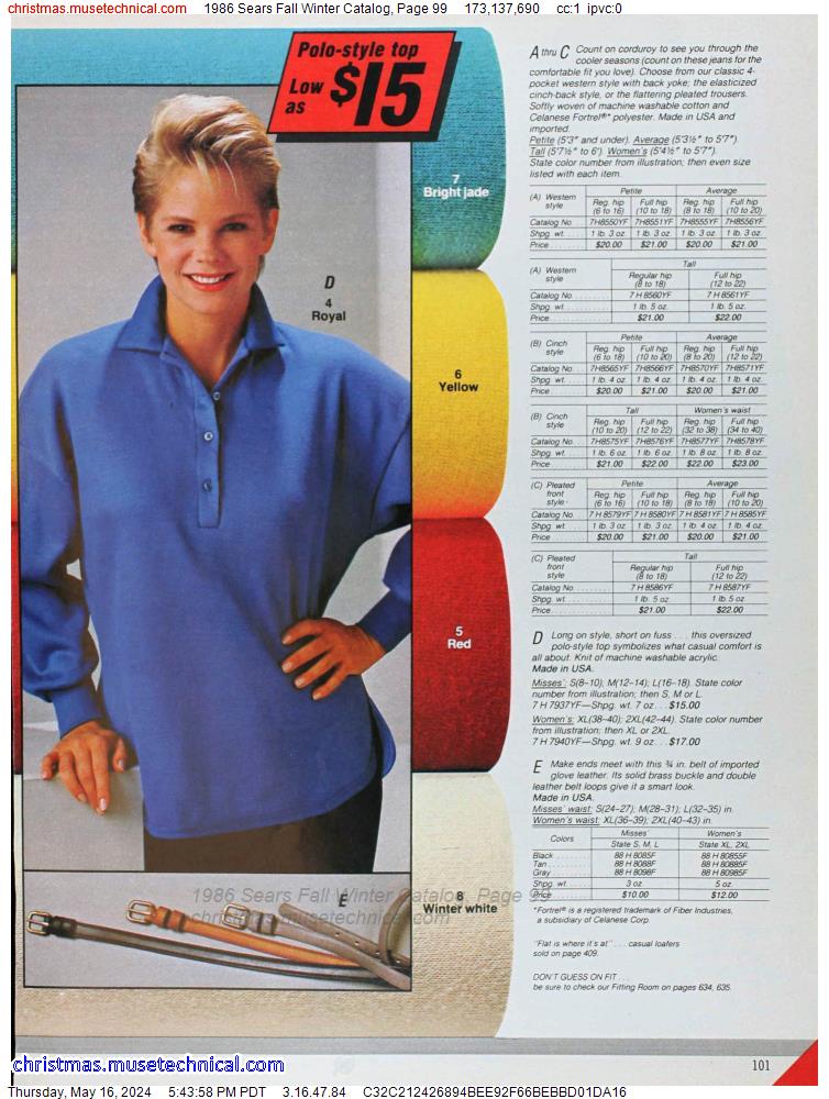 1986 Sears Fall Winter Catalog, Page 99
