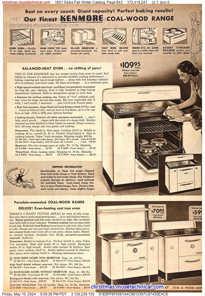 1951 Sears Fall Winter Catalog, Page 843