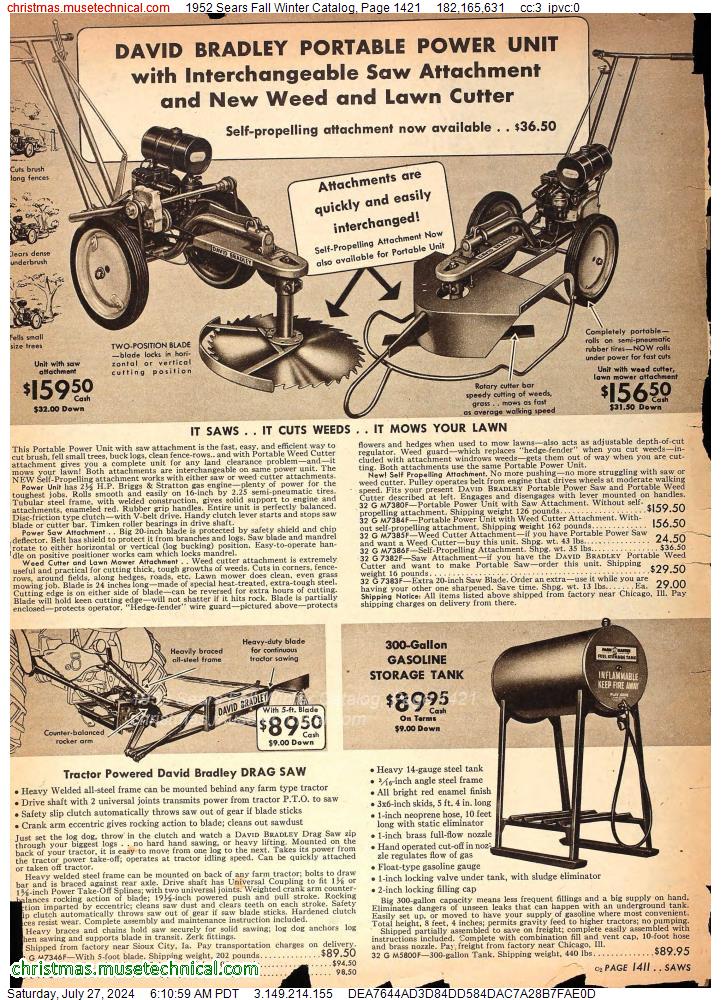 1952 Sears Fall Winter Catalog, Page 1421